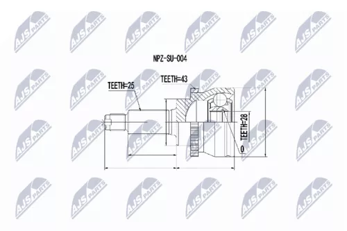 NTY NTY NPZ-SU-004 Front Right Inner NTY Cv Joint & Boot Kit 