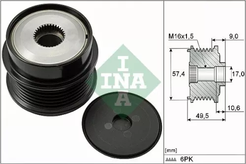 Ina Overrunning Alternator Clutch Pulley For Citroën Peugeot 407 607 C5 C6