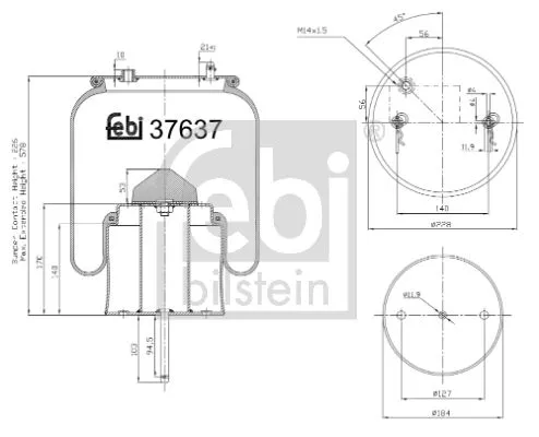 FEBI BILSTEIN FEBI BILSTEIN 37637 Febi Rear Air Bag Suspension Spring For Scania 4 - Series Bus F - Series K  