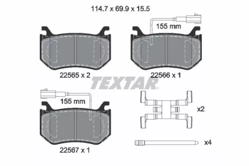 TEXTAR TEXTAR 2256501 1x TEXTAR 2256501 Brake Pad Set 