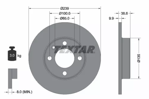 1x TEXTAR 92009303 Brake Disc