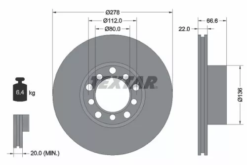 TEXTAR TEXTAR (92009800) 1x TEXTAR 92009800 Brake Disc 