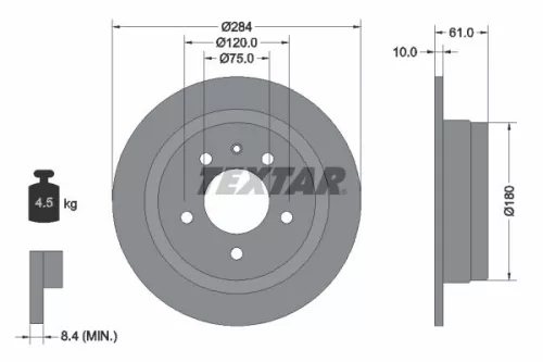 1x TEXTAR 92022400 Brake Disc