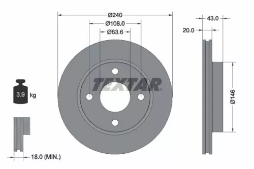 1x  TEXTAR Brake Disc