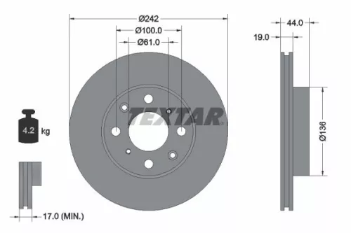 1x TEXTAR 92060700 Brake Disc