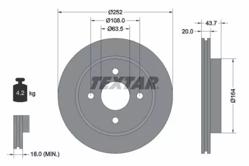 TEXTAR TEXTAR 92063603 1x TEXTAR 92063603 Brake Disc 