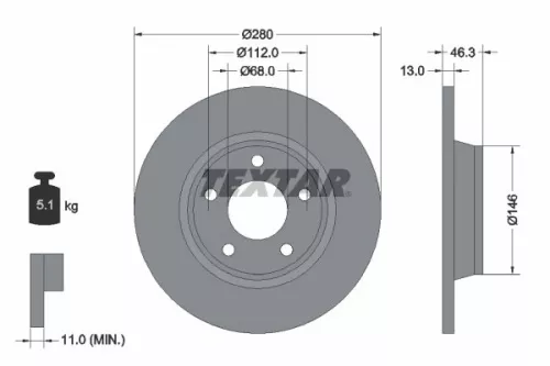 TEXTAR TEXTAR 92071605 1x TEXTAR 92071605 Brake Disc 