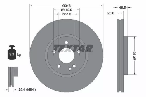 TEXTAR TEXTAR 92073100 1x TEXTAR 92073100 Brake Disc 