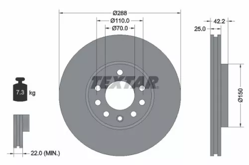 1x TEXTAR 92075603 Brake Disc