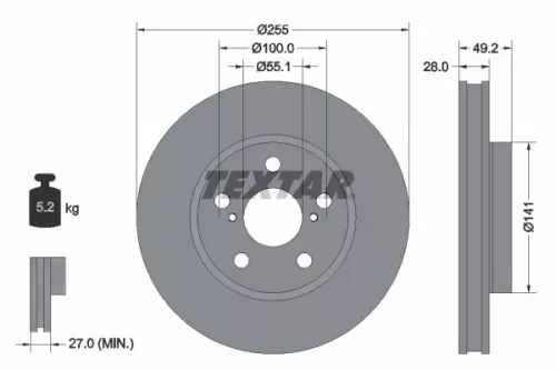 TEXTAR TEXTAR (92077500) 1x TEXTAR 92077500 Brake Disc 