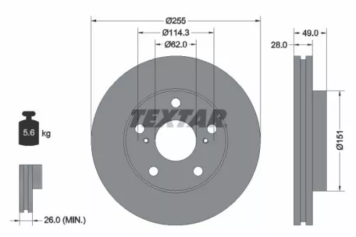 TEXTAR TEXTAR 92077600 1x TEXTAR 92077600 Brake Disc 