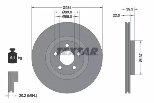 1x TEXTAR 92083203 Brake Disc