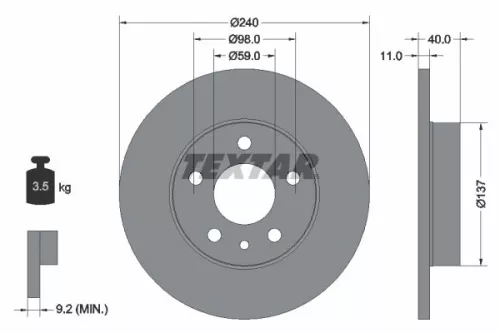 TEXTAR TEXTAR 92083303 1x TEXTAR 92083303 Brake Disc 