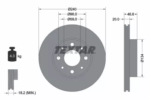 1x TEXTAR 92090300 Brake Disc