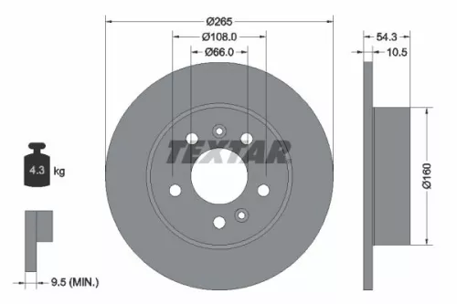 1x TEXTAR 92096300 Brake Disc