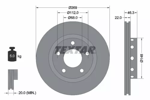 TEXTAR TEXTAR 92098400 1x TEXTAR 92098400 Brake Disc 