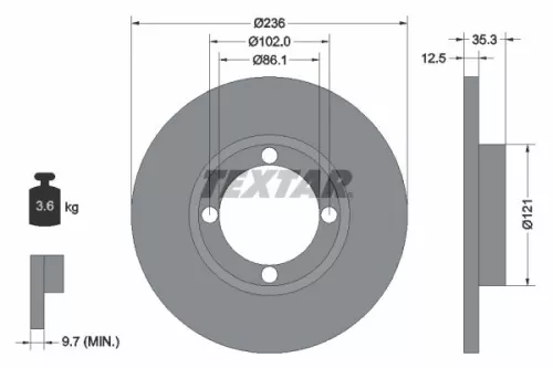 1x TEXTAR 92100303 Brake Disc