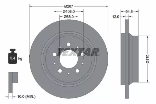 1x TEXTAR 92100703 Brake Disc