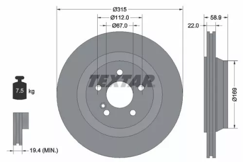 TEXTAR TEXTAR 92109000 1x TEXTAR 92109000 Brake Disc 