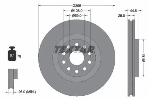 TEXTAR TEXTAR 92115800 1x TEXTAR 92115800 Brake Disc 