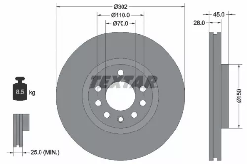 TEXTAR TEXTAR (92118303) 1x  TEXTAR Brake Disc 