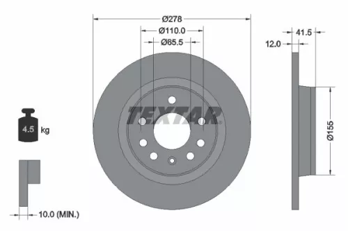 1x TEXTAR 92118503 Brake Disc