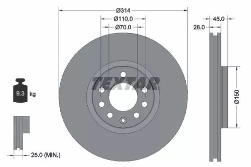 1x  TEXTAR Brake Disc