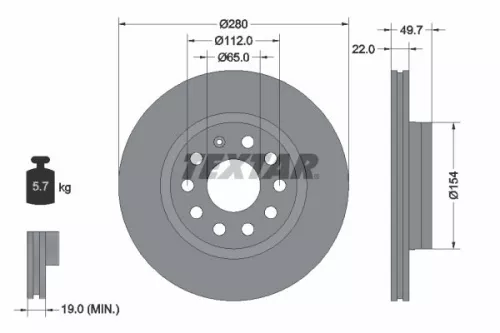 TEXTAR TEXTAR (92120705) 1x  TEXTAR Brake Disc 