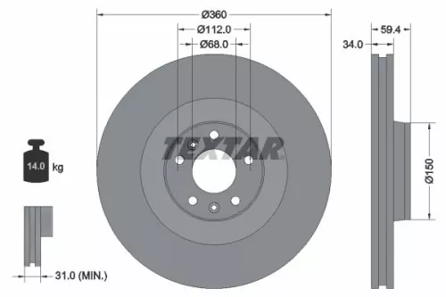 TEXTAR TEXTAR 92122203 1x TEXTAR 92122203 Brake Disc 