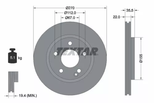 TEXTAR TEXTAR 92124503 1x TEXTAR 92124503 Brake Disc 
