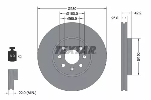 1x  TEXTAR Brake Disc