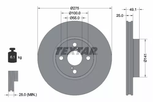 1x TEXTAR 92126003 Brake Disc