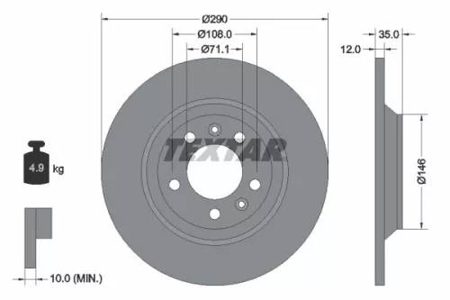 1x TEXTAR 92129603 Brake Disc