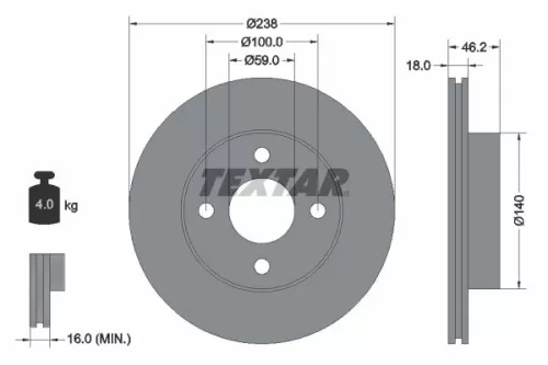 1x TEXTAR 92144300 Brake Disc