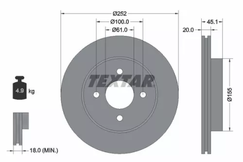 TEXTAR TEXTAR 92148800 1x TEXTAR 92148800 Brake Disc 