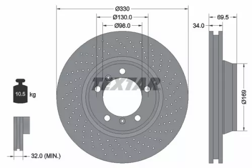 TEXTAR TEXTAR (92150005) 1x  TEXTAR Brake Disc 