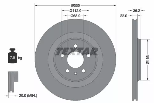 TEXTAR TEXTAR (92160303) 1x  TEXTAR Brake Disc 