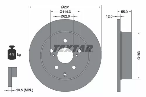 TEXTAR TEXTAR (92162103) 1x  TEXTAR Brake Disc 