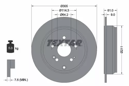 1x  TEXTAR Brake Disc