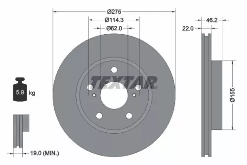 1x TEXTAR 92163803 Brake Disc