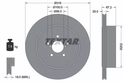 TEXTAR TEXTAR 92173703 1x TEXTAR 92173703 Brake Disc 