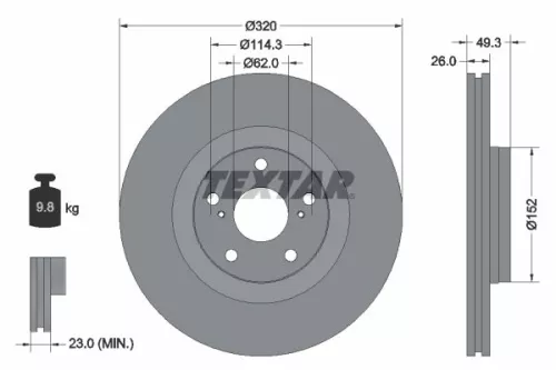 1x TEXTAR 92195303 Brake Disc