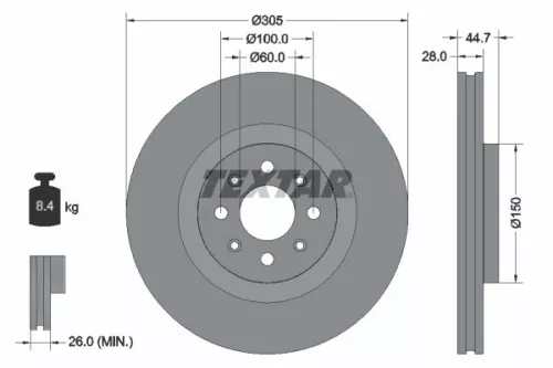 1x TEXTAR 92202203 Brake Disc