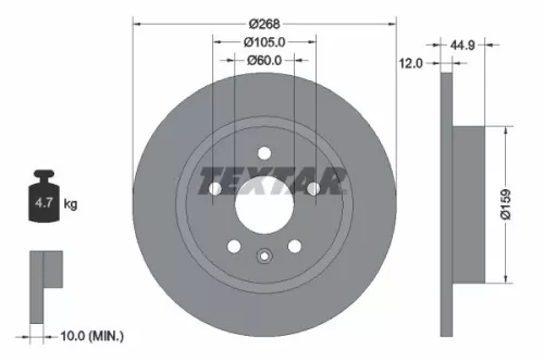1x TEXTAR 92205503 Brake Disc