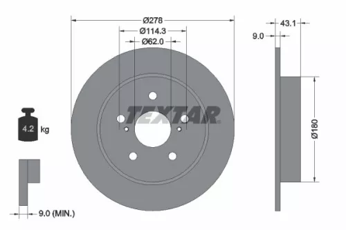 1x TEXTAR 92222300 Brake Disc