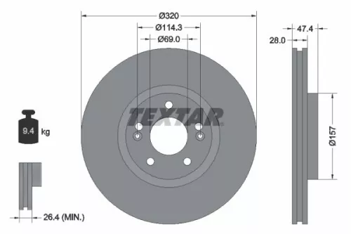 1x TEXTAR 92237805 Brake Disc