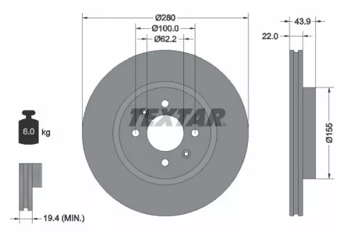 1x TEXTAR 92239303 Brake Disc