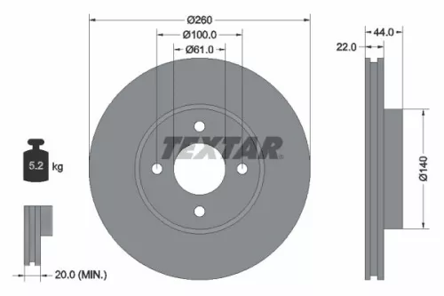 1x  TEXTAR Brake Disc