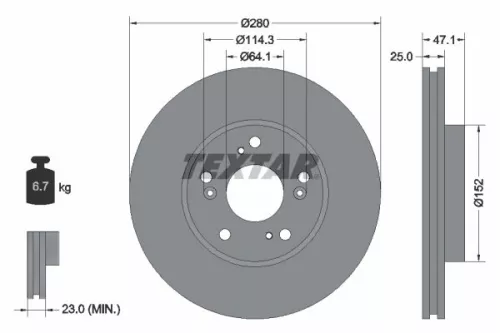 TEXTAR TEXTAR (92252503) 1x TEXTAR 92252503 Brake Disc 