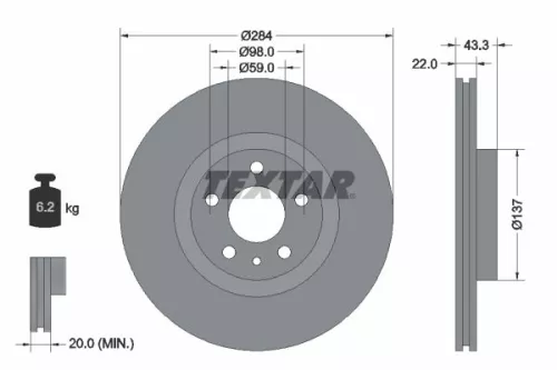 TEXTAR TEXTAR (92252803) 1x TEXTAR 92252803 Brake Disc 